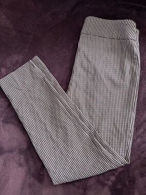 Black, Red & White Micro Houndstooth Ankle Pants